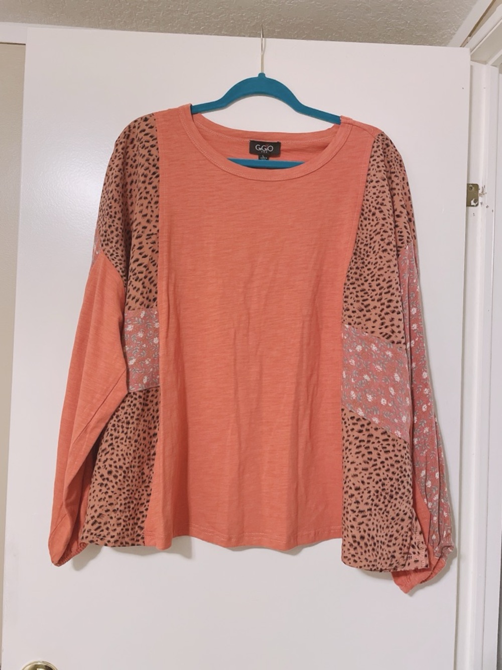 Gigio Rust Orange Oversized Mixed Print Blouse Size L